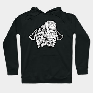 SKULL INDIAN NATIVE b;ack and white Hoodie